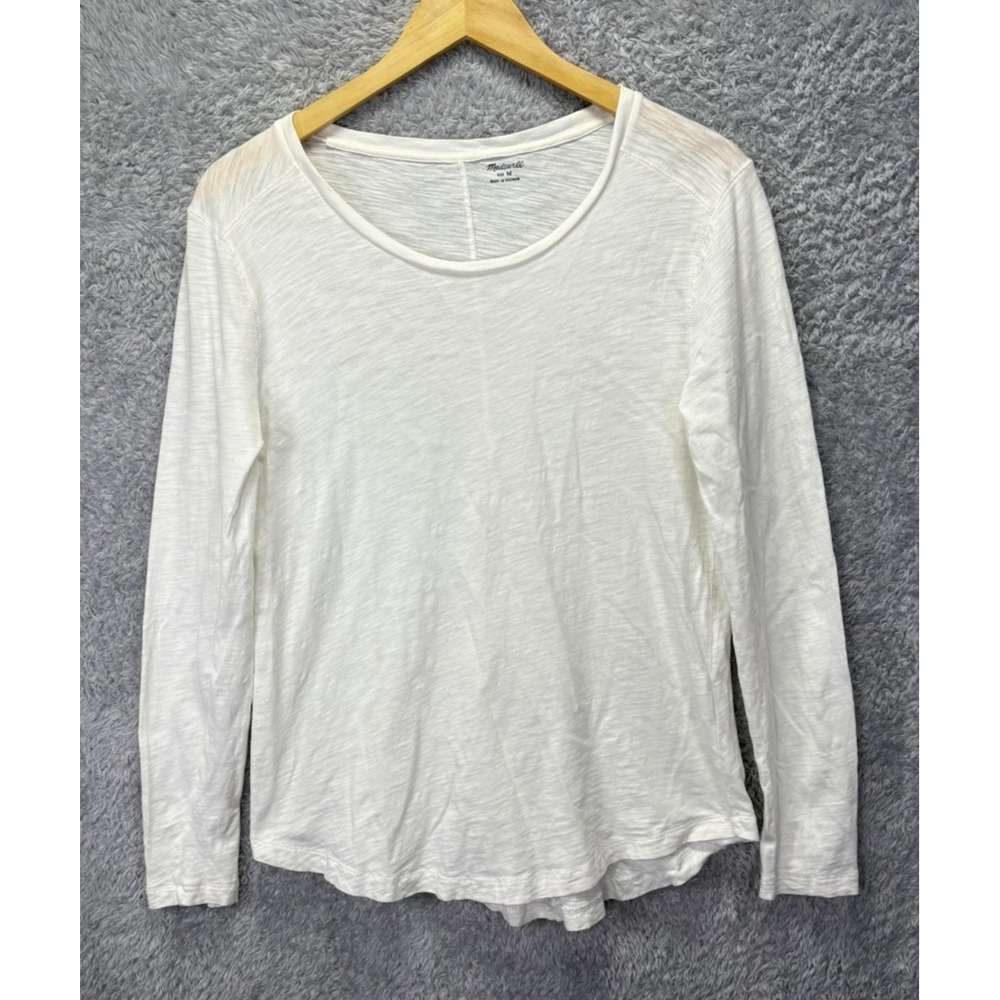 Madewell Womens M Cream Slub Cotton Long Sleeve Tee Shirt Relaxed Casual